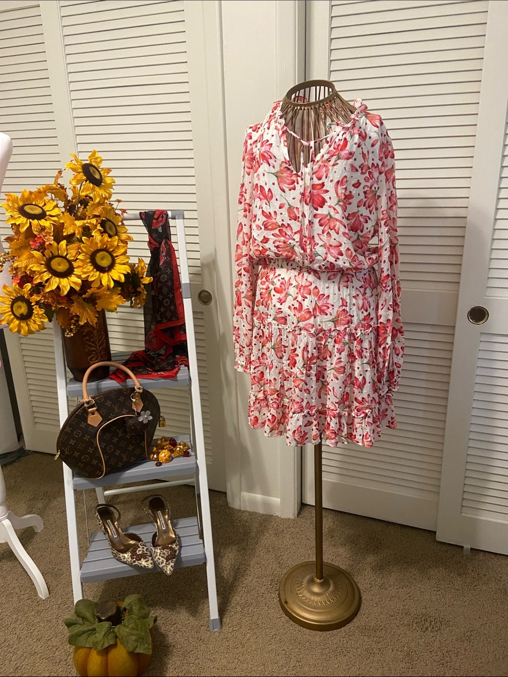 Skies Are Blue Pink and White Floral Long-Sleeve Tiered Dress